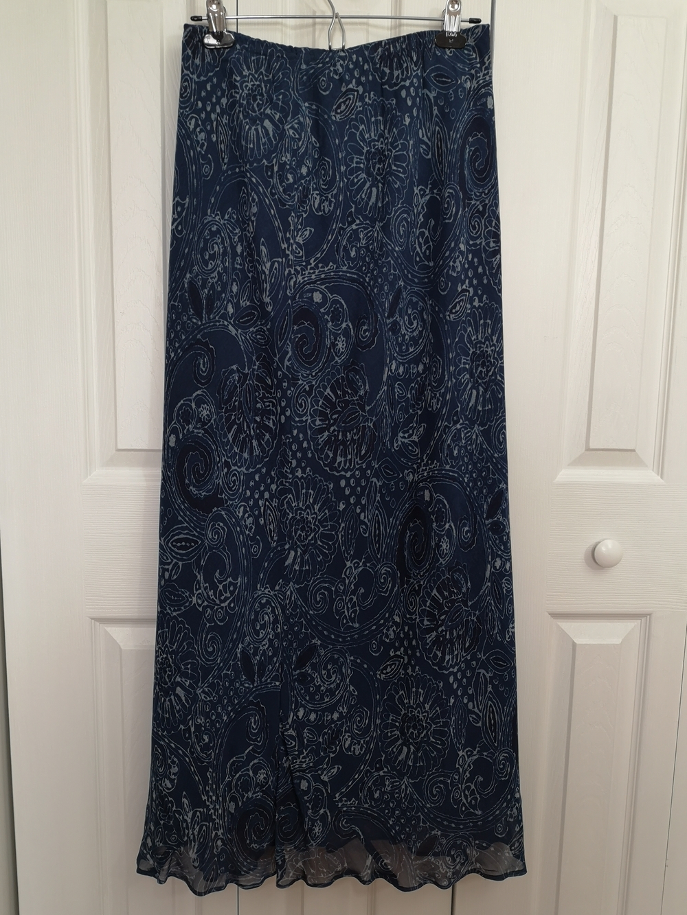 Vintage Carole Little Navy Paisley Maxi Skirt Size 10